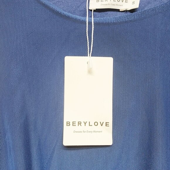 Berylove Womens Navy Blue Sleeveless Layered Ruffle Midi Dress  Rosette Detail S - Picture 7 of 9